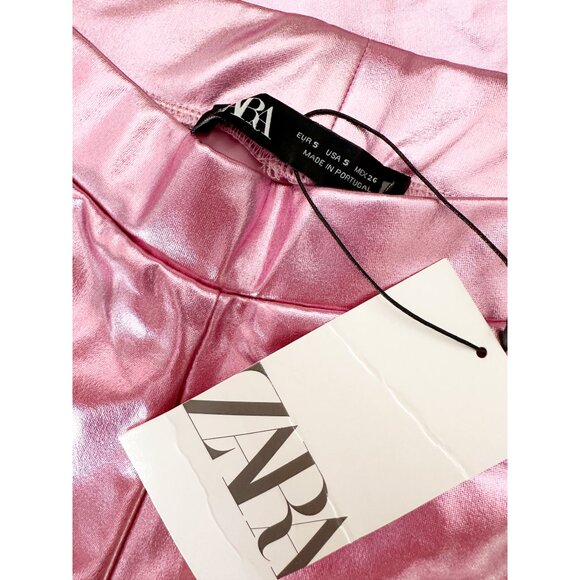 Zara Metallic Shiny Legging High Rise Pants in Pink NEW S - Picture 9 of 13
